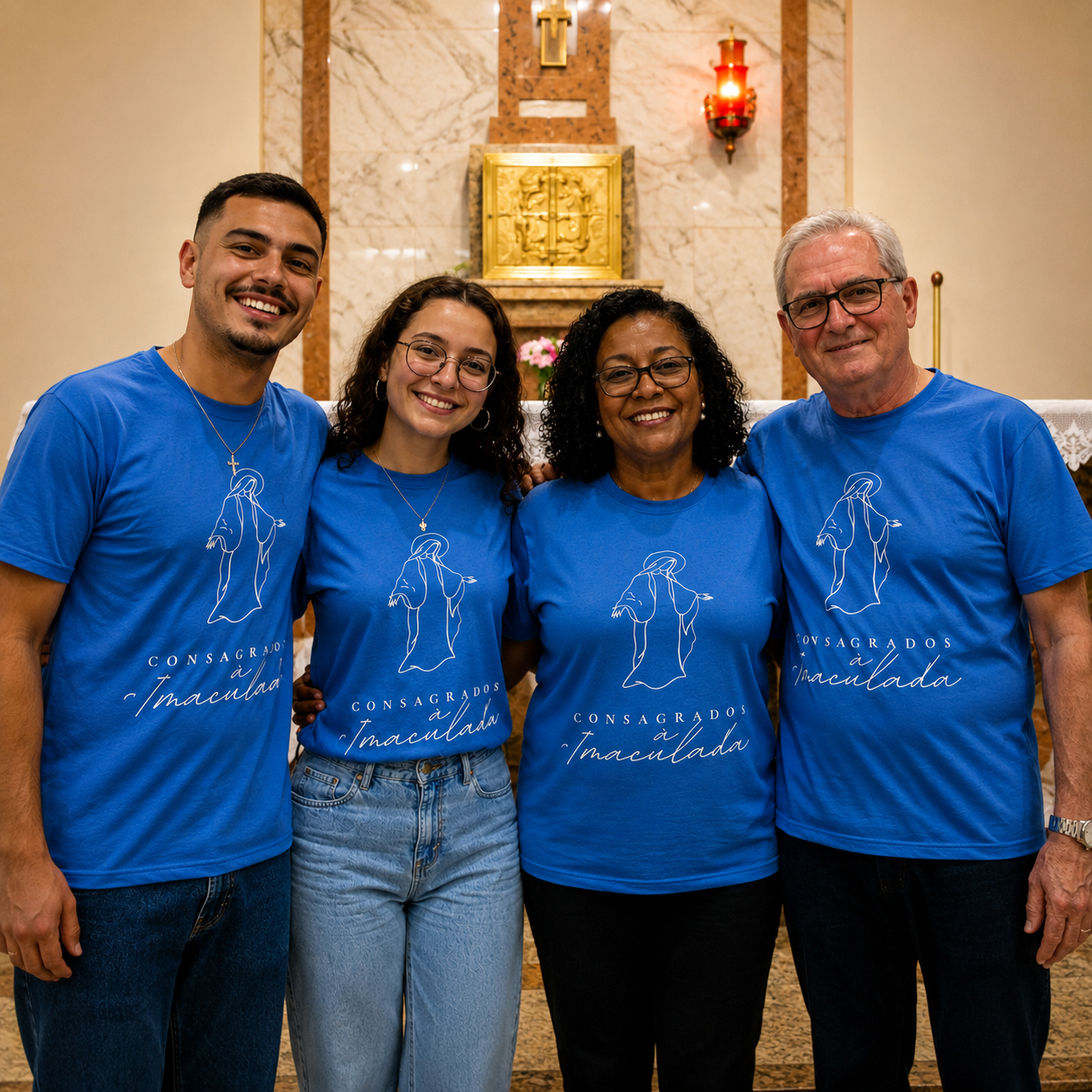 Camisetas religiosas azuis personalizadas para grupo em igreja